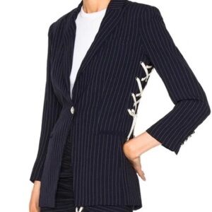 Veronica Beard Taylor Pinstripe Lace-Up Side Blazer Navy Luxury Chic Size 0 (XS)